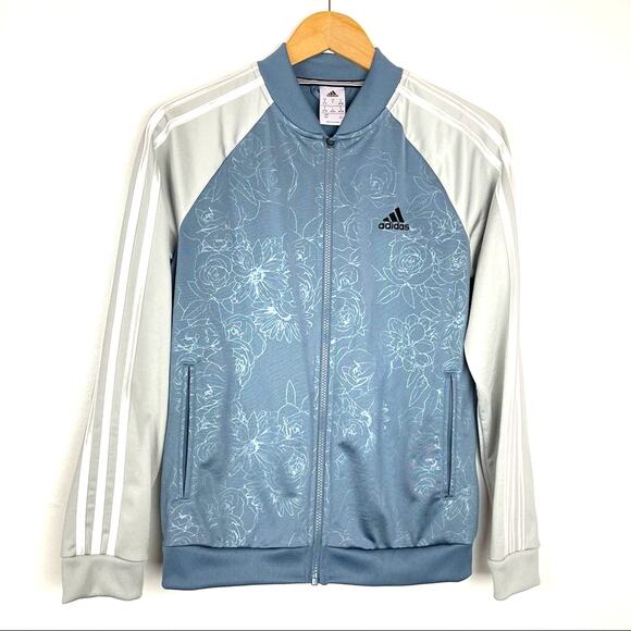 Adidas | Rose Print Warm Up Jacket Blue Silver Gray S - Picture 1 of 8